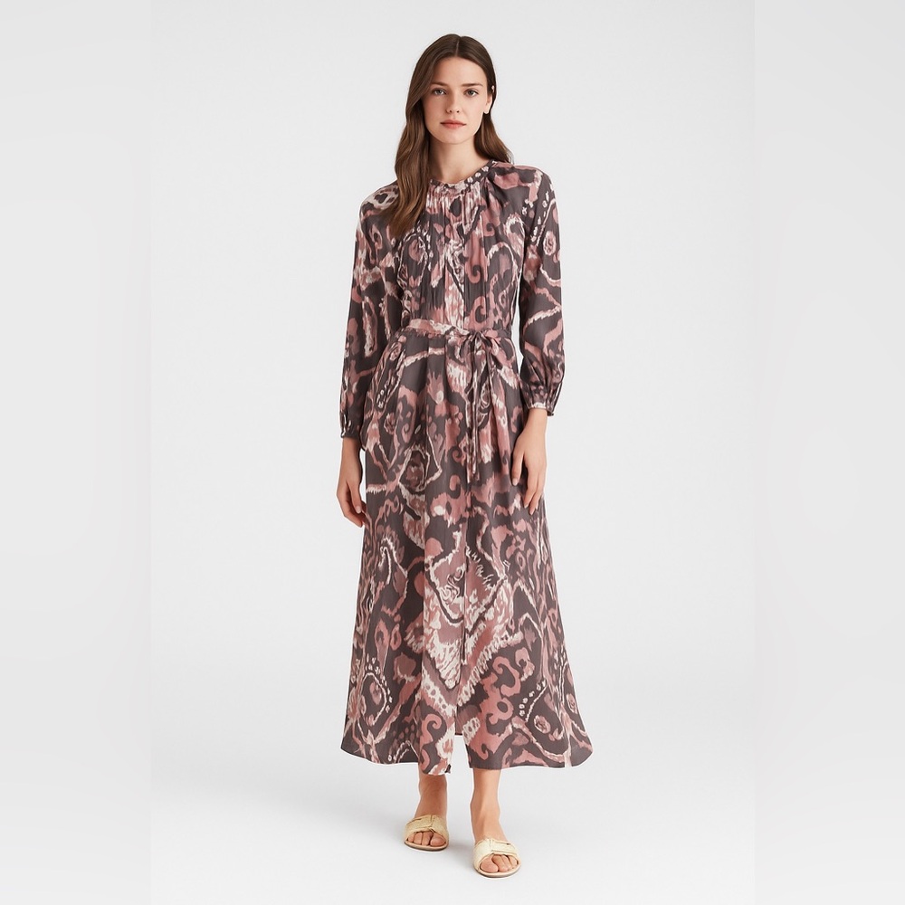 Tucker The Classic Belted Button Up Silk Printed Maxi Dress